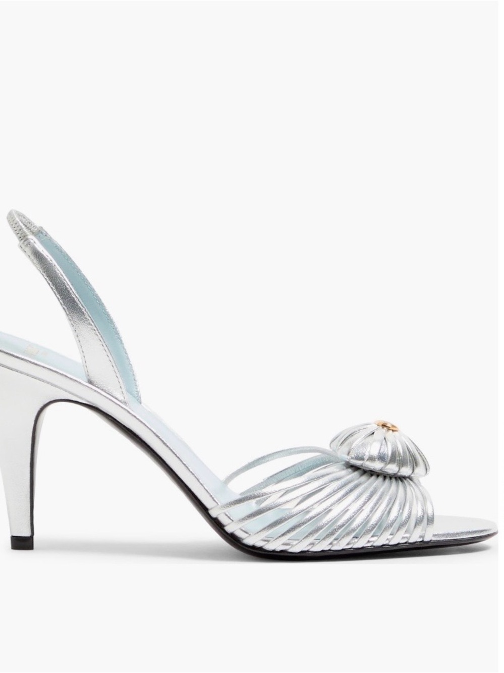 Valentino Garavani Silver Metallic Slingback Sandal with Shell Motif